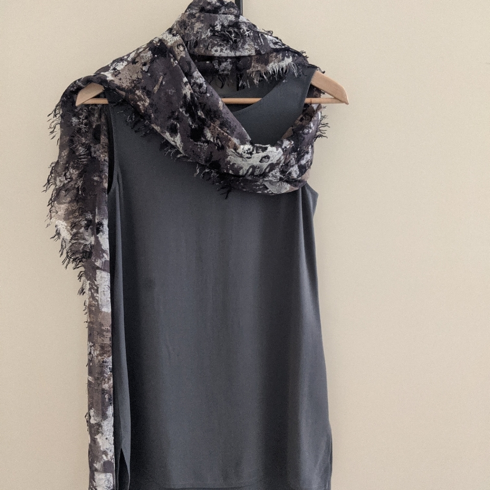 Eileen Fisher Silk Tunic and Nordstrom Scarf Greys